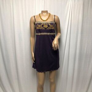 Bonkers Clothing Co Slip Dress Womens Large Purple Gold Embroidered Mini